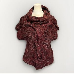 Adam Lippes Cable Knit Sweater Cotton Sz Medium Cowl Neck Burgundy Speckled